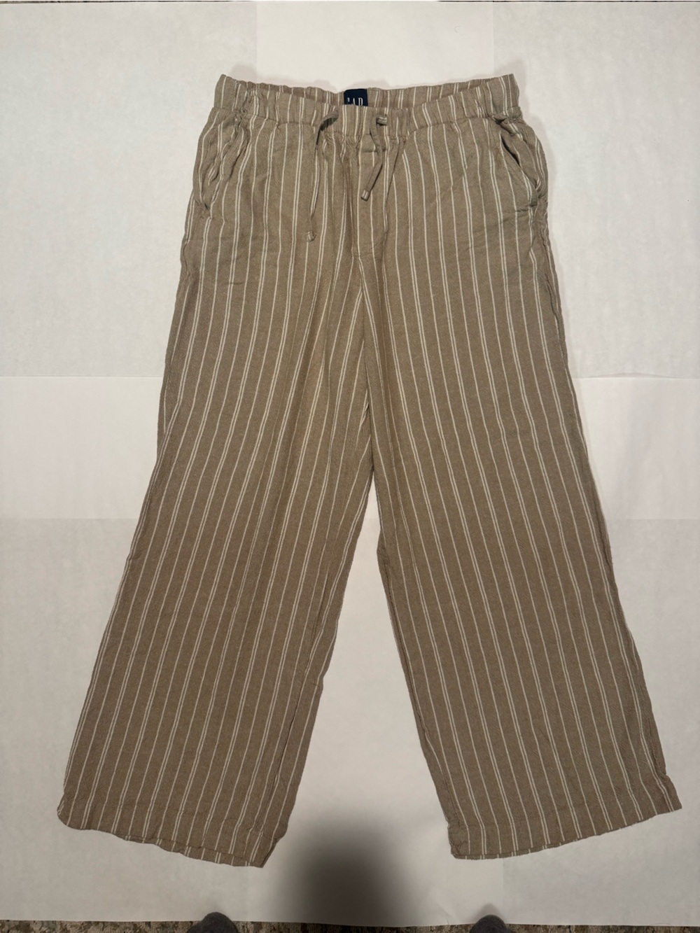 GAP Beige Stripe Wide-Leg Drawstring Pants